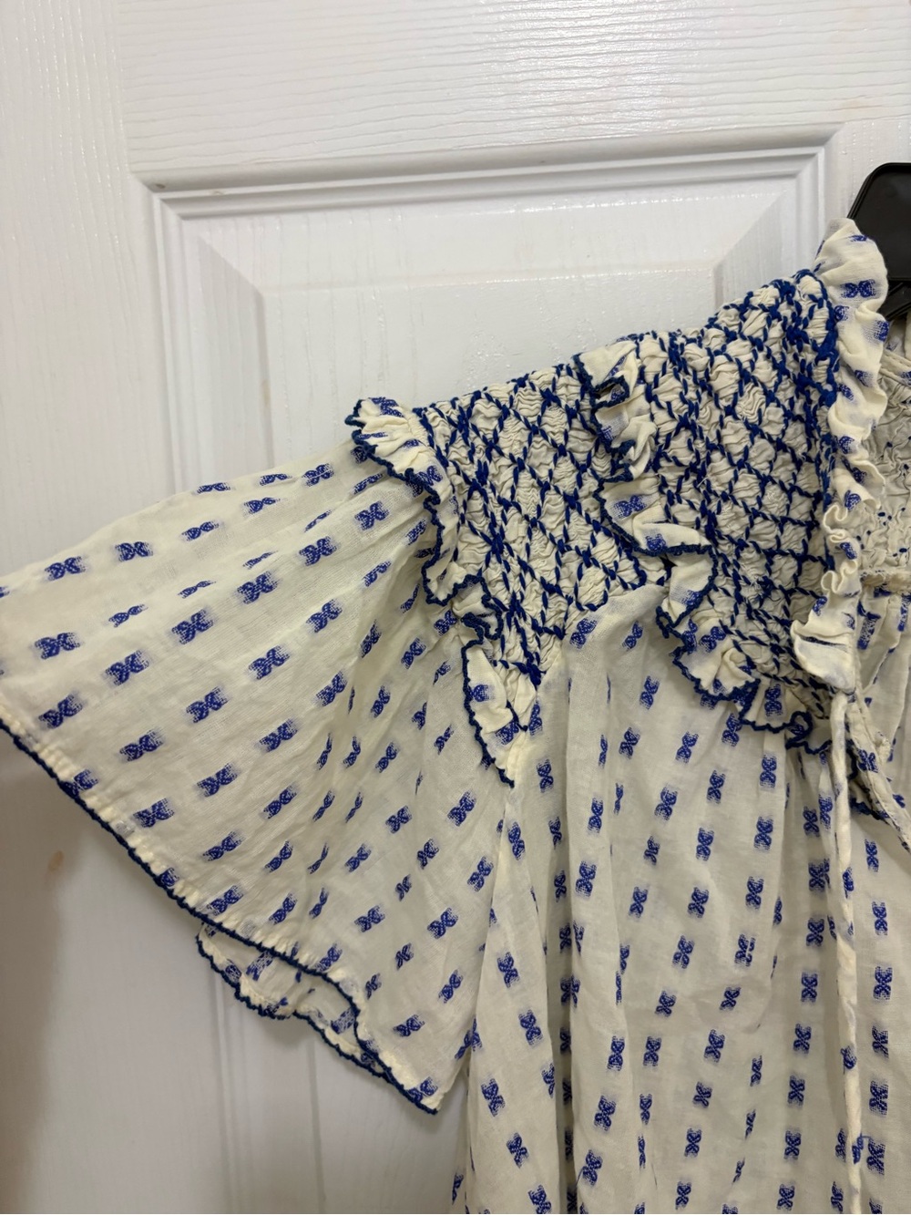 Anthropologie Pilcro Short-Sleeve Smocked Clip Dot Blouse - Picture 7 of 10